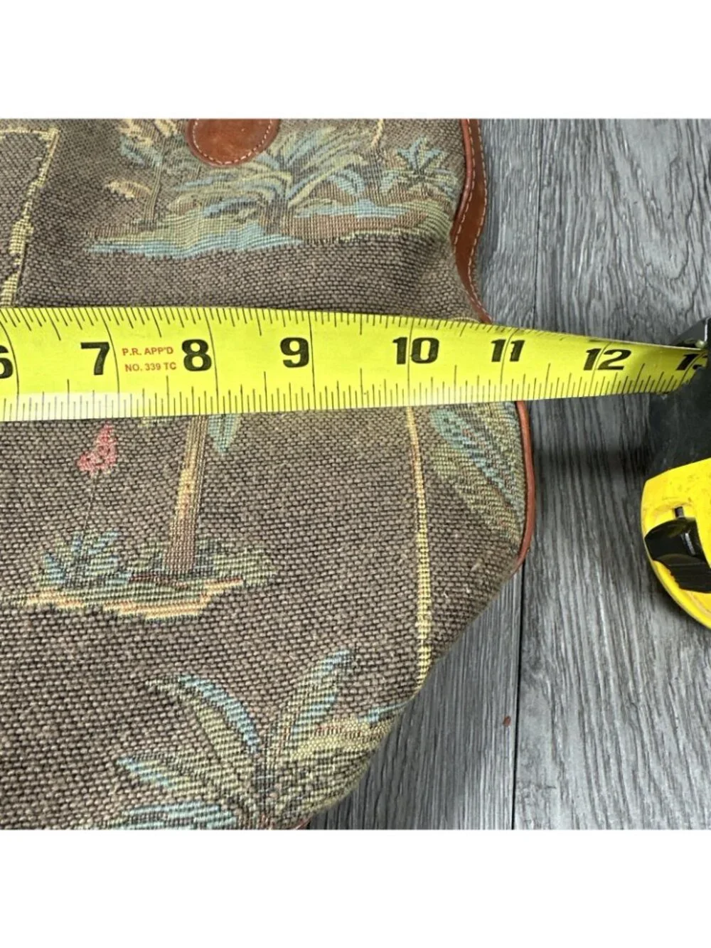 Tommy Bahama Vintage Handmade Tropical Palm Trees Canvas Round Leather Bag
